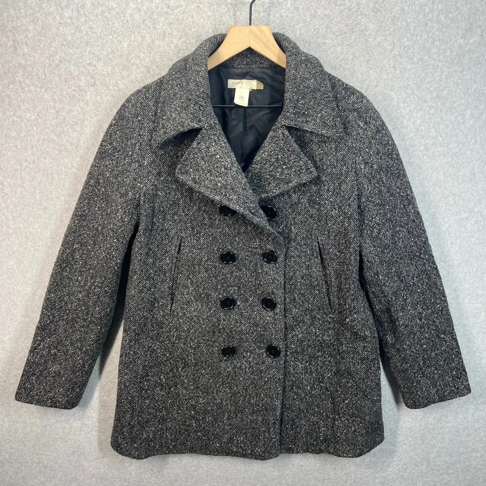 J.Crew Womens Wool Blend Tweed Peacoat Black White Salt and Pepper Large RN77388